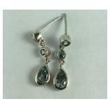 Sterling Silver Blue Topaz Drop Stud Earrings,