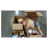 Skid lot: kitchenwares, pillows, electronics,