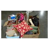 Skid lot: pillows, handbags fan (needs work),