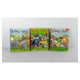 Three pop-up books, includes A Day ln Safari, A