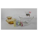 Glass chip and dip sets, plus four shot glasses