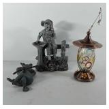 Yard decor, includes frog sprinkler, hummingbird