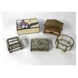 Trinket boxes, leaded glass, brass and glass,