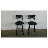 Two bar stools, 24" to seat, swivel, metal with