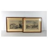 Currier & Ives Winter scene prints, matching