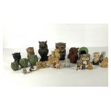 Owl figurine collection, seashell,  coal,