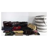 Group of purses andcanvas laundry hamper,