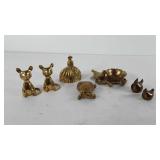 Brass decor, includes chickens, mice, bird with