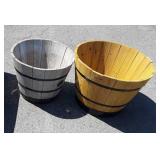 Two Outdoor Planters, wooden Barrel style, 15x12,