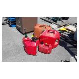 6 Gas Cans, various sizes, couple missing the