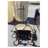 Fireplace Set, tarnished brass, andirons, grate,