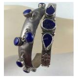 Two Sterling silver lapis lazuli bracelet 48g