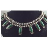 Sterling silver malachite necklace 26in 100plus