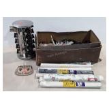 Miscellaneous group, feathers, spice rack,