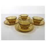 Elegant Depression glass, four amber etched edge