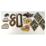Poly wall plaques and mirrors, dated 60s to 80s,