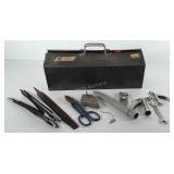 Metal tool box with tools and miscellaneous