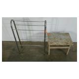 Metal blanket rack and wooden step stool