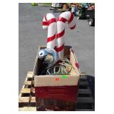 Christmas decorations including two large candy