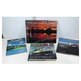 Group of books, includes Titanic, Lighthouses,