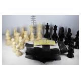 Complete large chess set with fabric board and
