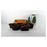 Home decor, includes baskets, pinecones, and