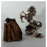 Equine decor, includes stirrups, horse figurine