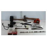 Tools, includes rubber mallet, hatchet, electric