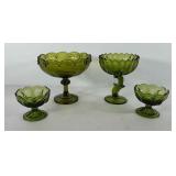 Green glassware, includes lotus blossom candy