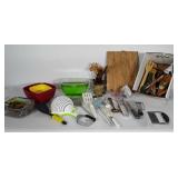 Kitchenwares: mixing bowls, cutting board,