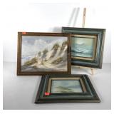 Three beach themed paintings, all are