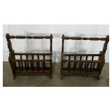 Two magazine racks, rustic carved details, seller