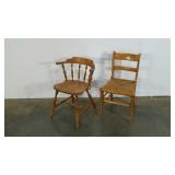 Two chairs, different styles, rush seat is