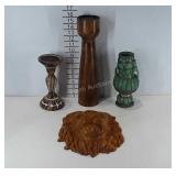 Decor group, candle holders, decorative vase, and