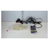Hot glue guns and glue sticks, one Dremel, powers