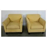 Two canvas upholstered arm chairs, butter yellow,