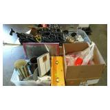 Skid lot: ironworks, glassware, tins, drawer,
