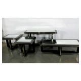 Modern mirror topped table group, two end tables,