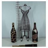Wire dress form, decor bottles, and telescope