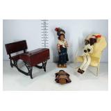 Doll group, two cloth dolls, one straw doll, and