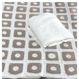 Tan and white crocheted throw (72x80), plus