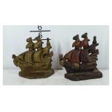 Two ship book ends, one brass one painted