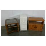 Three pieces. Laminated two drawer file, glass