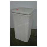 Small wicker hamper. 11"×11"×22". Seller code