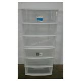 Two sets of three drawer storage, one on wheels.