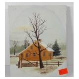 Cabin painting on canvas, artist signed, 8 x 10