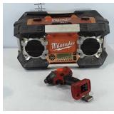 Milwaukee radio with small storage space, powers