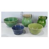 Pottery group, ceramic bowls and pitchers, some