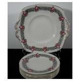 Staffordshire tray and five plates, one plate is