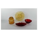 Glassware, includes red sunflower bowl, red